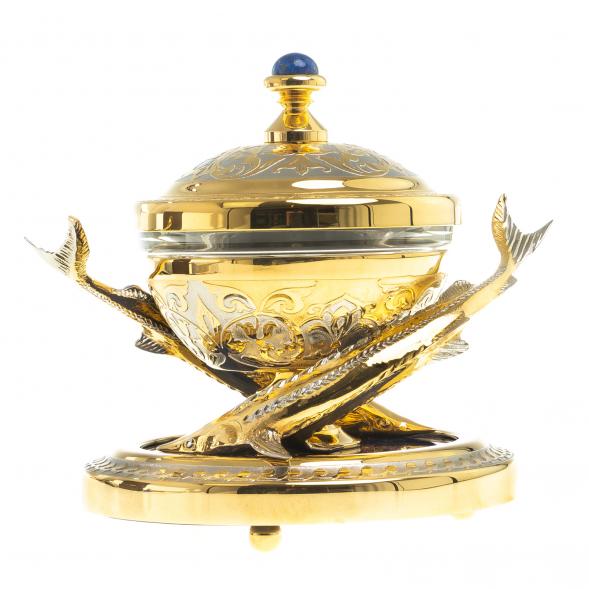 Икорница &amp;quot;Две стерлядки&amp;quot; лазурит Златоуст 123889