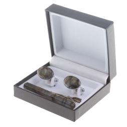 Набор запонки овальные и зажим для галстука камень лабрадор