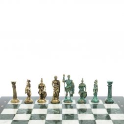 Шахматы &amp;quot;Римские войны&amp;quot; фигуры бронза / патина 44х44 см мрамор змеевик