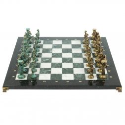 Шахматы &amp;quot;Римские войны&amp;quot; фигуры бронза / патина 44х44 см мрамор змеевик