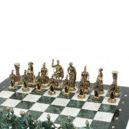 Шахматы &amp;quot;Римские войны&amp;quot; фигуры бронза / патина 44х44 см мрамор змеевик