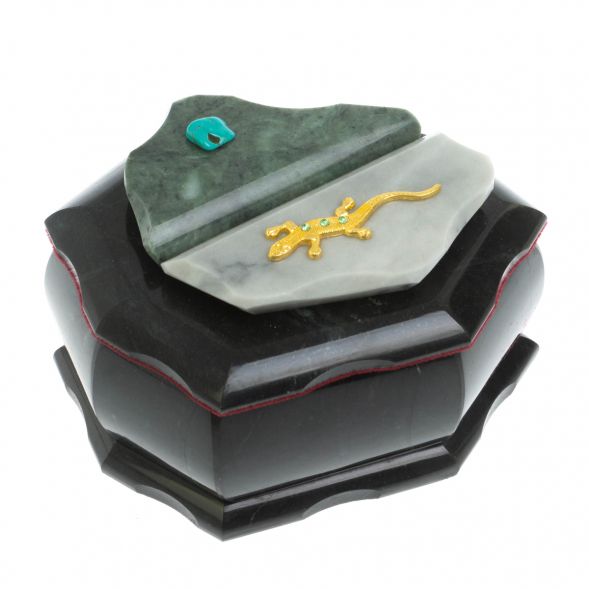 Шкатулка &amp;quot;Ракушка&amp;quot; камень змеевик / серый мрамор 14х10х9 см 128532