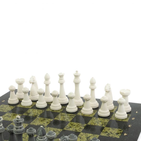 Шахматы &amp;quot;Стаунтон&amp;quot; из мрамолита  и змеевика доска 44х44 см 129355