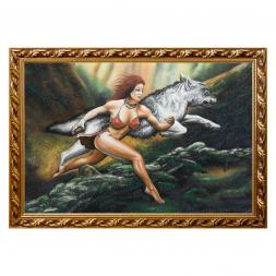 Картина &amp;quot;Бегущая с волком&amp;quot; багет 46х66 см, каменная крошка