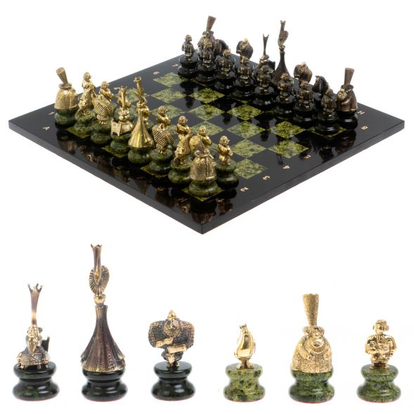 Шахматы &amp;quot;Русский стиль&amp;quot; фигуры бронза, змеевик 127909