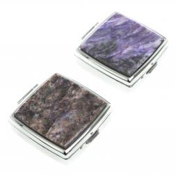 Таблетница на 2 отсека камень чароит цвет серебро