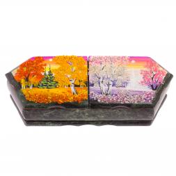 Шкатулка "Осенний и зимний пейзажи" 29,5х12х8 см змеевик