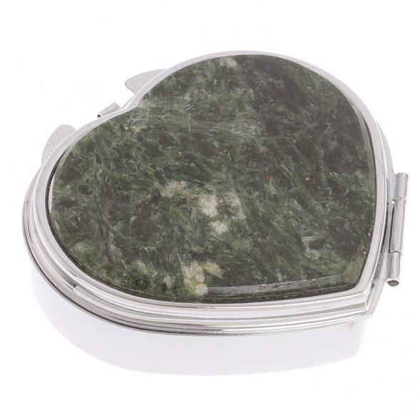 Таблетница &amp;quot;Сердце&amp;quot; на 3 отделения камень актинолит цвет серебро 125909