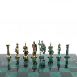 Шахматы &amp;quot;Римские войны&amp;quot; фигуры бронза / патина 44х44 см змеевик