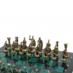 Шахматы &amp;quot;Римские войны&amp;quot; фигуры бронза / патина 44х44 см змеевик