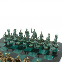 Шахматы &amp;quot;Римские войны&amp;quot; фигуры бронза / патина 44х44 см змеевик