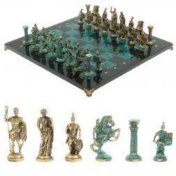 Шахматы &amp;quot;Римские войны&amp;quot; фигуры бронза / патина 44х44 см змеевик
