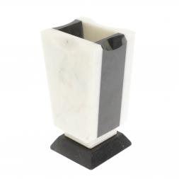 Карандашница из белого мрамора и змеевика 6,5х5,5х11,5 см