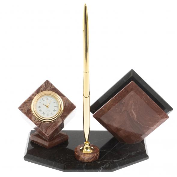 Визитница &amp;quot;Куб&amp;quot; с часами камень лемезит 123892