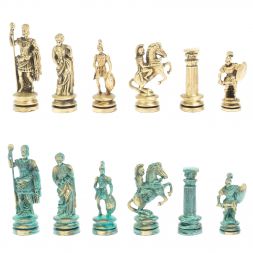 Шахматы "Древний Рим" фигуры бронза / патина 44х44 см мрамор