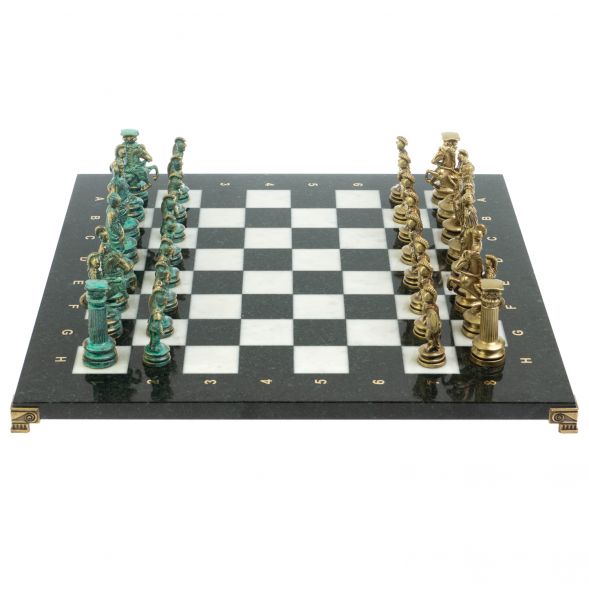 Шахматы &amp;quot;Древний Рим&amp;quot; фигуры бронза / патина 44х44 см мрамор 128384
