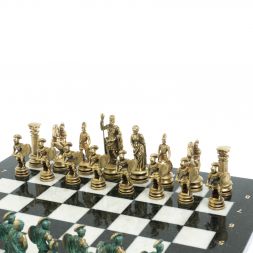 Шахматы "Древний Рим" фигуры бронза / патина 44х44 см мрамор