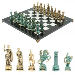 Шахматы "Древний Рим" фигуры бронза / патина 44х44 см мрамор