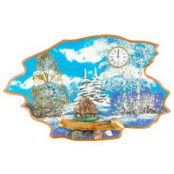 Часы с картиной "Кабан зима" 50х32 см каменная крошка