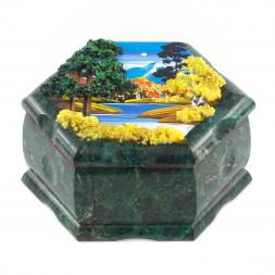 Шкатулка Шестигранная с рисунком "Осенний пейзаж" 14х12,5х7 см
