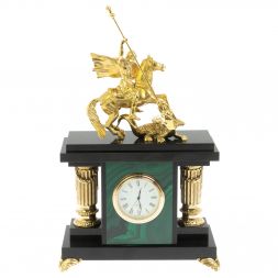 Часы из малахита &amp;quot;Георгий Победоносец&amp;quot;