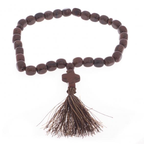 Четки с крестом из коричневого обсидиана 30 бусин цилиндр 122082