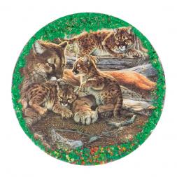 Магнит с рисунком "Львиное семейство" змеевик 110х110 мм 95 гр.