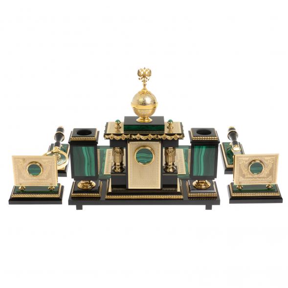 Письменный набор &amp;quot;Держава&amp;quot; из малахита Златоуст 129627