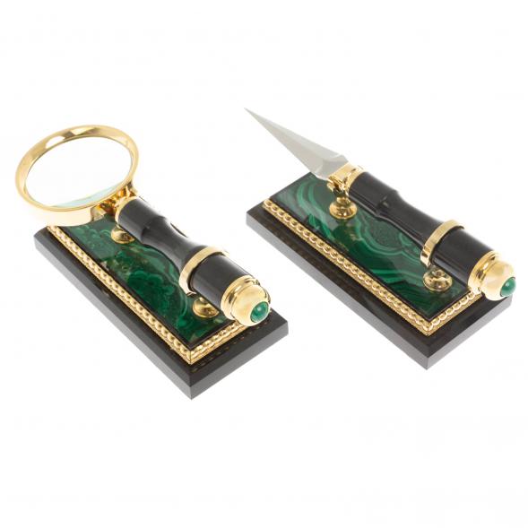 Письменный набор &amp;quot;Держава&amp;quot; из малахита Златоуст 129627