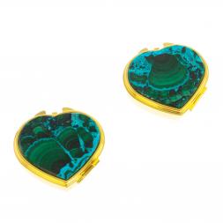 Таблетница "Сердце" на 3 отделения малахит с хризоколлой цвет золото