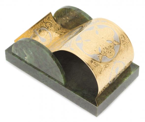 Настольная подставка для телефона &amp;quot;Герб России&amp;quot; камень нефрит в подарочной коробке Златоуст 117873