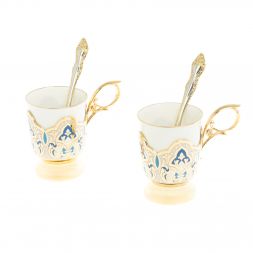 Чайный набор &amp;quot;Кубачинские узоры&amp;quot; с синей эмалью Златоуст