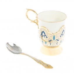 Чайный набор &amp;quot;Кубачинские узоры&amp;quot; с синей эмалью Златоуст