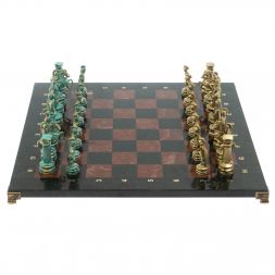 Шахматы "Древний Рим" фигуры бронза / патина 44х44 см лемезит