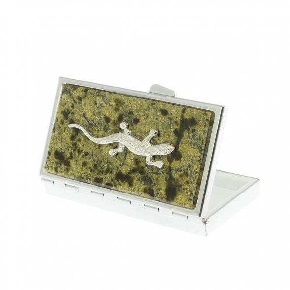 Таблетница на 3 отделения камень змеевик с ящерицей 129628