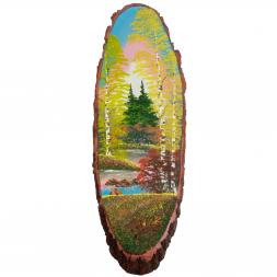 Панно на срезе дерева &amp;quot;Осенний пейзаж&amp;quot; вертикальное 105-110 см каменная крошка