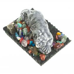 Сувенир фигурка &amp;quot;Рычащий тигр&amp;quot; из змеевика и мрамолита 8,5х6,5х4 см