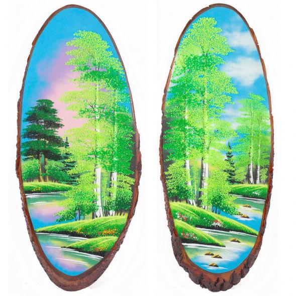 Панно на срезе дерева &amp;quot;Лето&amp;quot; вертикальное 90-95 см каменная крошка 118900