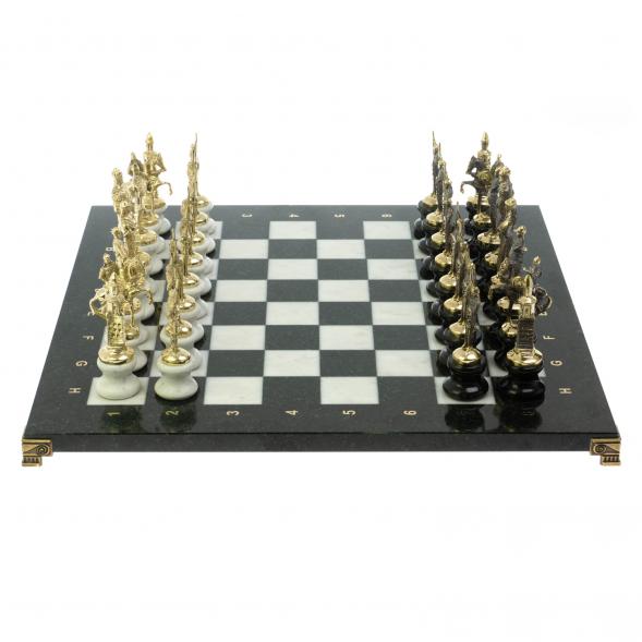 Шахматы &amp;quot;Русские&amp;quot; на подставках 44х44 см мрамор / змеевик литье бронза 128605