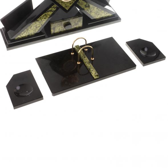 Письменный набор &amp;quot;Герб&amp;quot; с лотком для бумаг А4 и бюваром камень змеевик 124559