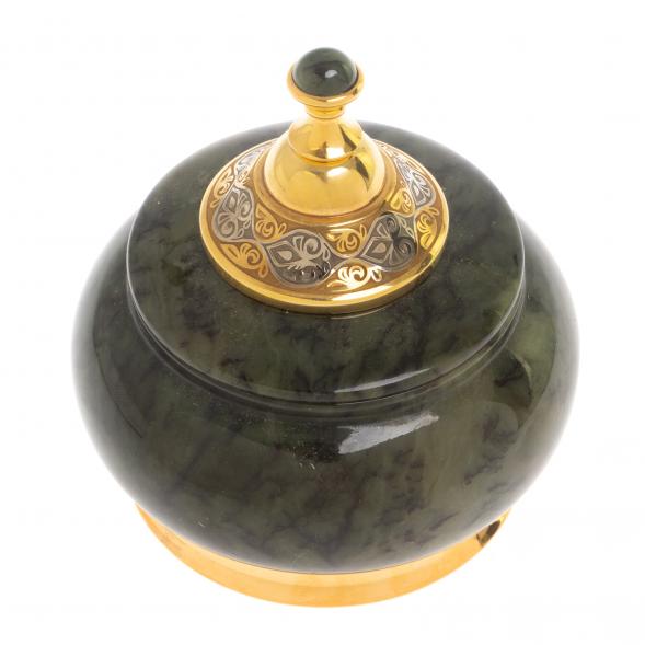 Икорница с крышкой &amp;quot;Нефритовая&amp;quot; Златоуст 9,5х9,5х10,5 см 126810