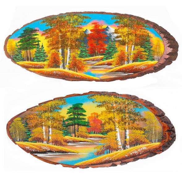 Панно на срезе дерева &amp;quot;Осень&amp;quot; горизонтальное 95-100 см каменная крошка 112252