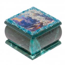 Шкатулка с иллюстрацией "Зимний вечер" змеевик 10х10х6,5 см