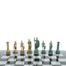 Шахматы "Древний Рим" фигуры бронза / патина 44х44 см серый мрамор