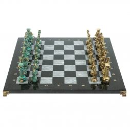 Шахматы "Древний Рим" фигуры бронза / патина 44х44 см серый мрамор