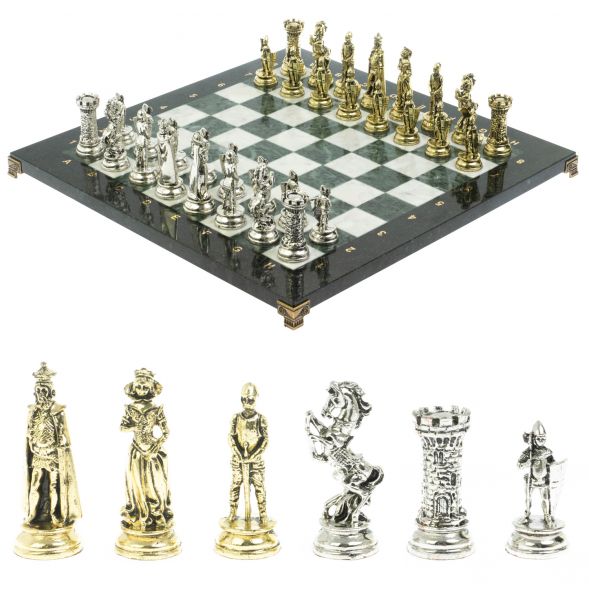 Шахматы &amp;quot;Средневековые рыцари&amp;quot; доска мрамор / змеевик 44х44 см 128462