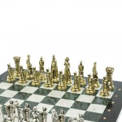 Шахматы &amp;quot;Средневековые рыцари&amp;quot; доска мрамор / змеевик 44х44 см