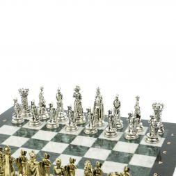 Шахматы &amp;quot;Средневековые рыцари&amp;quot; доска мрамор / змеевик 44х44 см