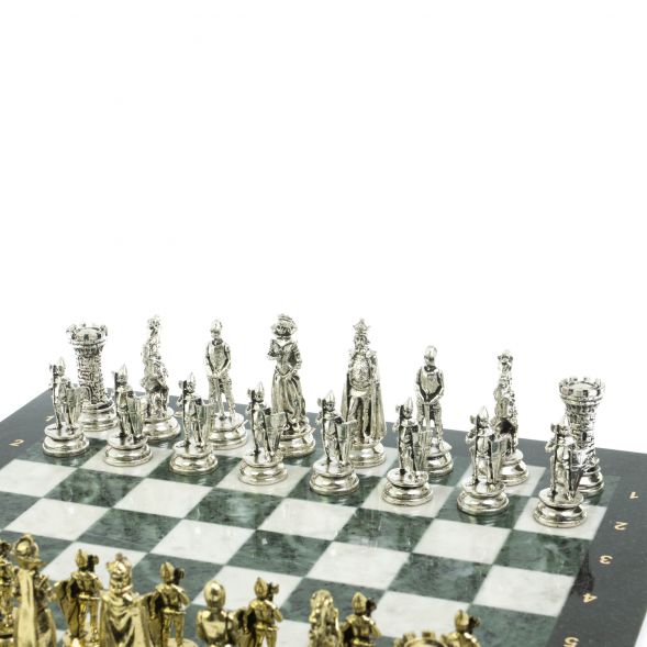 Шахматы &amp;quot;Средневековые рыцари&amp;quot; доска мрамор / змеевик 44х44 см 128462