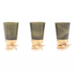 Стопки перевертыши &amp;quot;Осетры&amp;quot; 3 шт камень нефрит бронза Златоуст